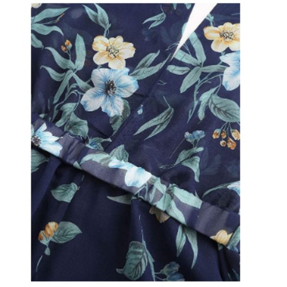 Women Chiffon Deep VNeck Floral BackCross Playsuit - Picture 3 of 5